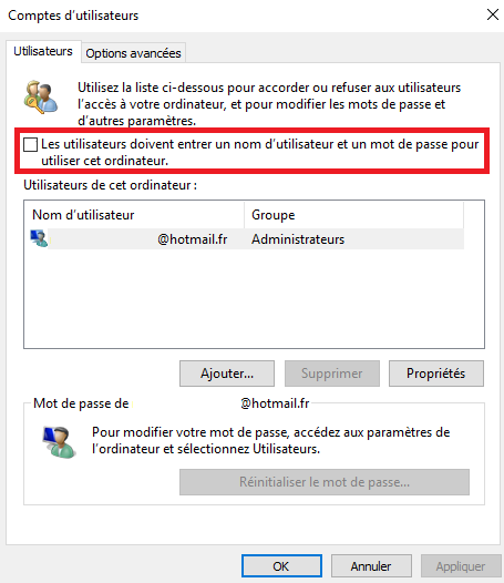 2-supprimer le mot de passe de connexion dans Windows 10